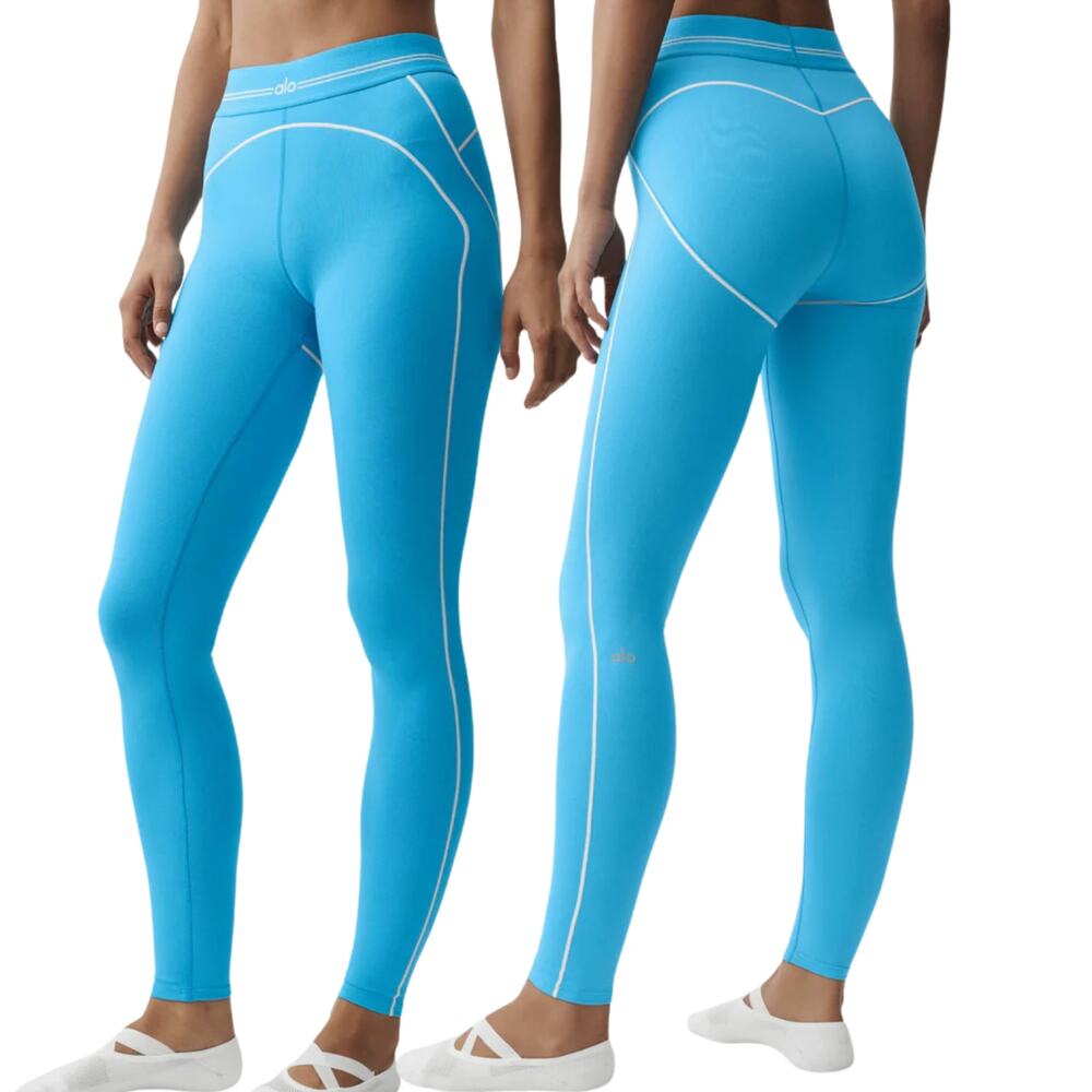 Alo Yoga Airbrush High-Waist Heart Throb Legging XXS Azure Blue White NWT Full
